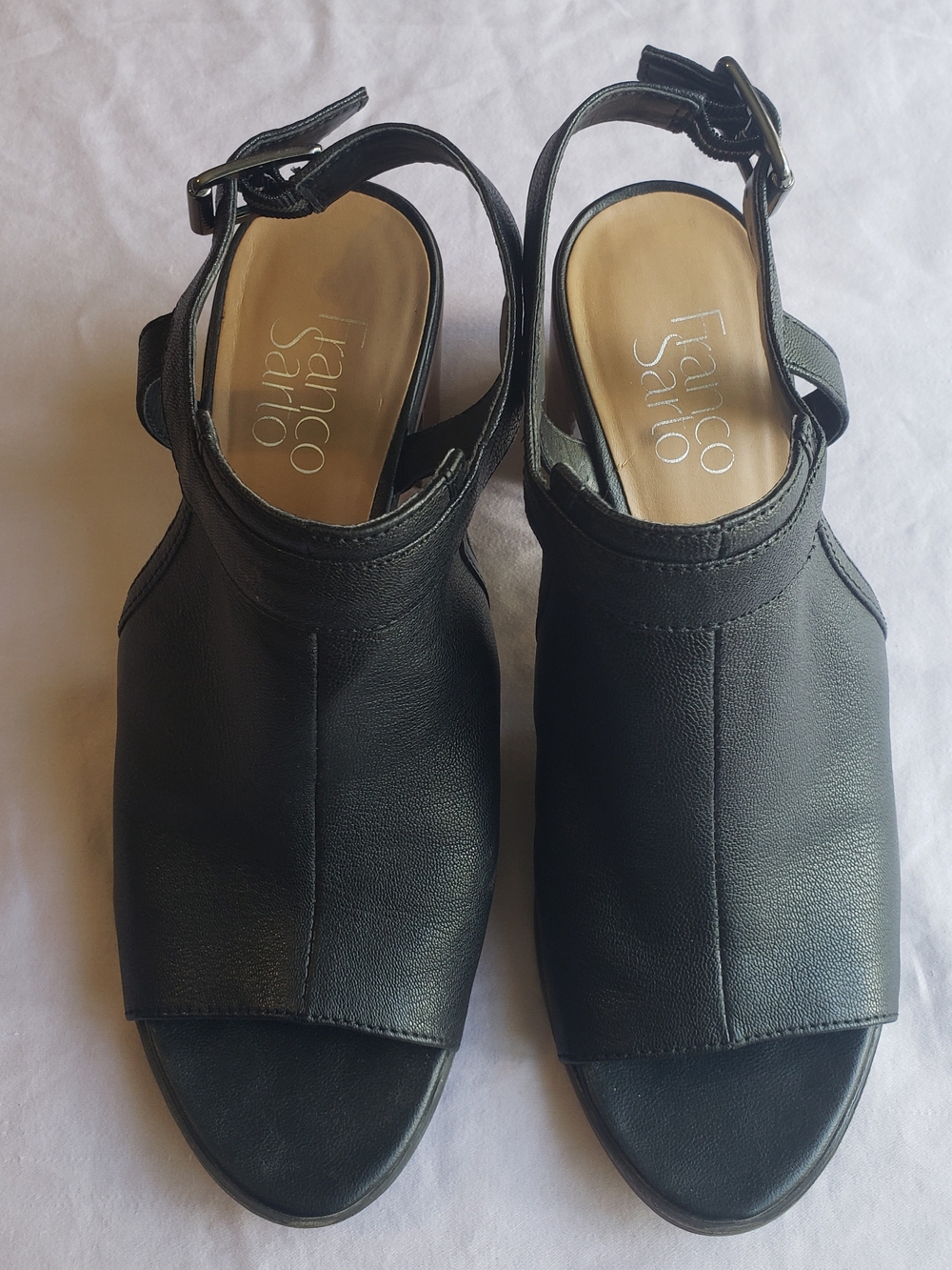 Franco Sarto Black Leather Open-Toe Block Heels Slingback Sandals Size 8